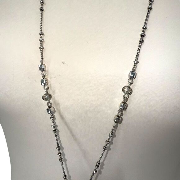 J. Jill Dragonfly Necklace Pendant Long Silver Tone Rhinestone Beads Adjustable - Picture 5 of 11